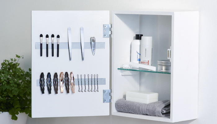 medicine cabinet magnetic strip storage hack from Tesco Living