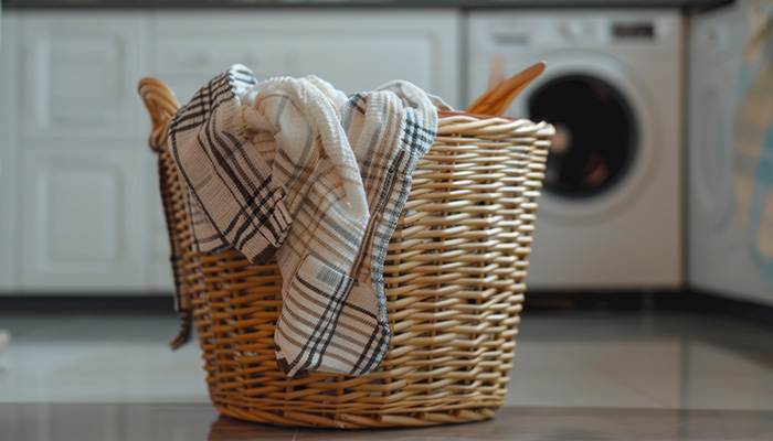 laundry basket in a room