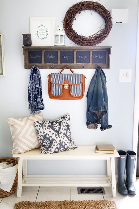 entryway-shelf-with-hooks-chalkboard-bench