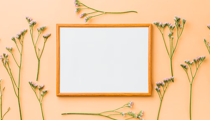 a frame with wildflower