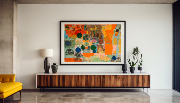 a large frame with abstract art on the wall