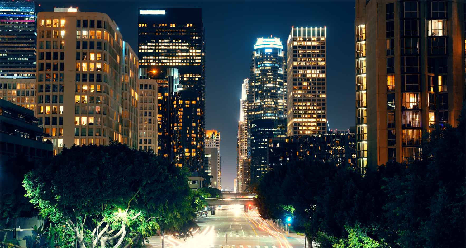 Los Angeles downtown street view at night