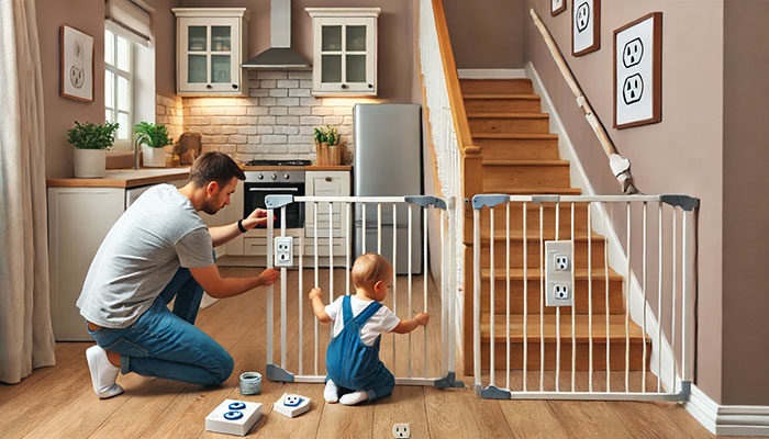 Childproofing home with baby gate 