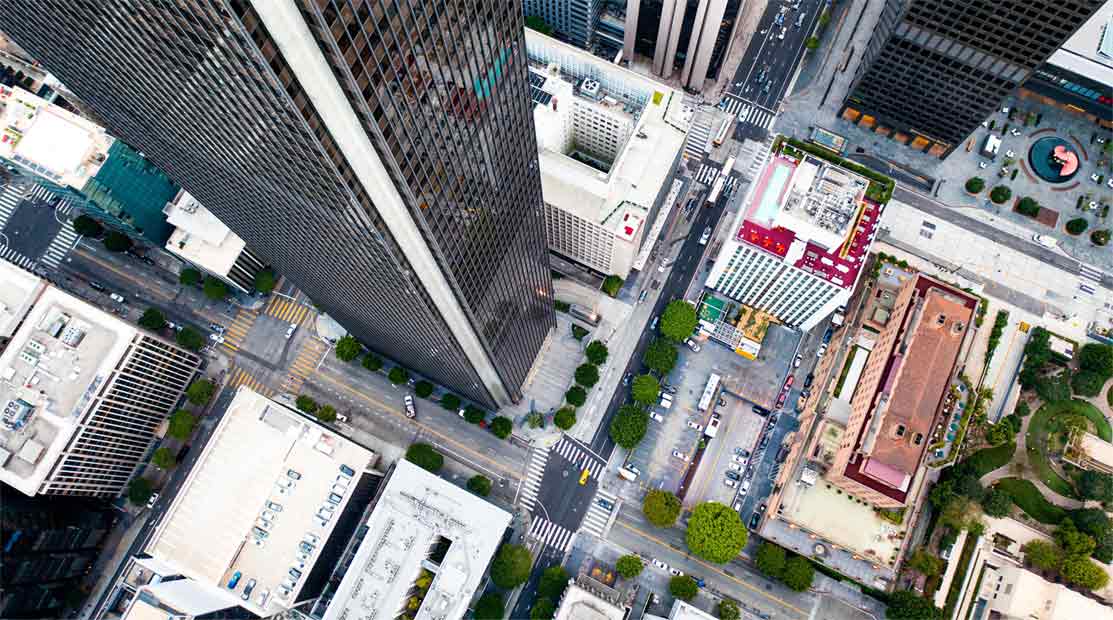 Complex aerial view of cityscape