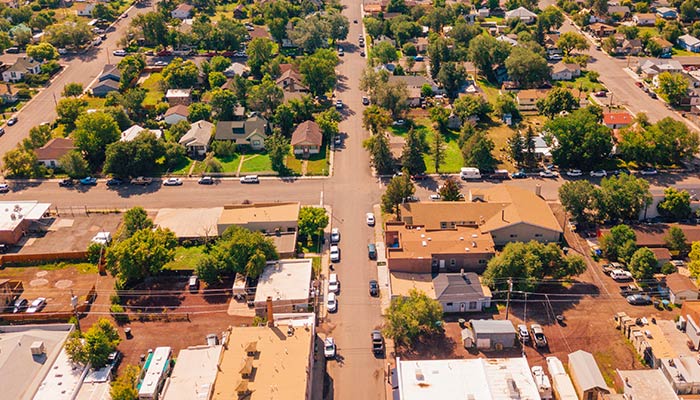 aerial shot of small towns of florida