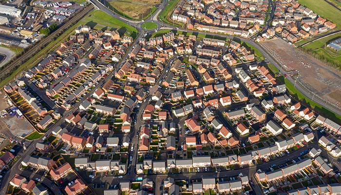 Aerial view of new houses