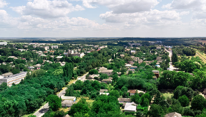 Aerial view of beautiful village surrounded by nature