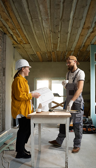 people planning home construction