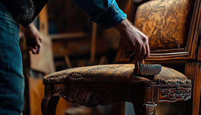 Carpenter Restoring Antique Furniture Careful Craftsmanship in Action