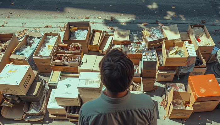 Man browsing through storage auction items