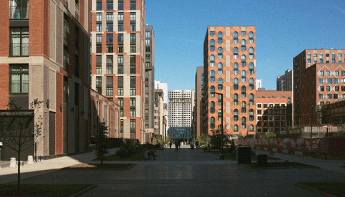 Daylight analog city landscape with buildings