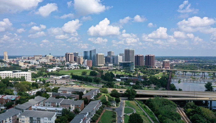 skyline with a cloudy blue sky