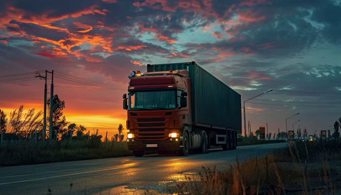 Truck and logistics operations at dusk