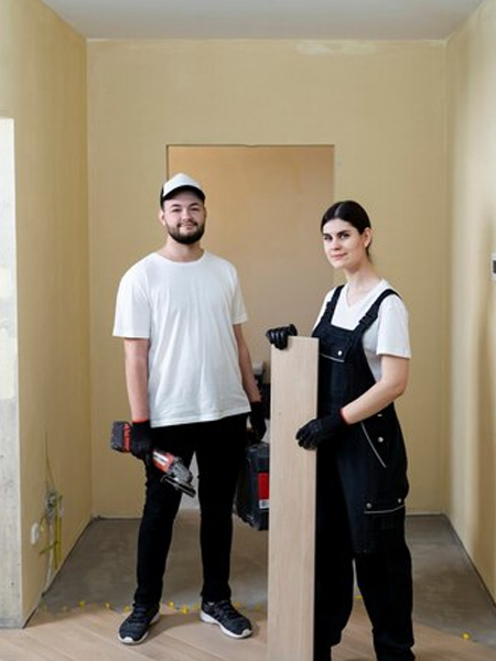 people working together for basement remodel