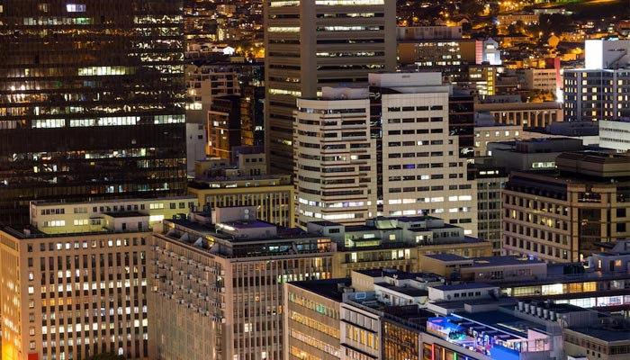 aerial view of skyscrapers in the city