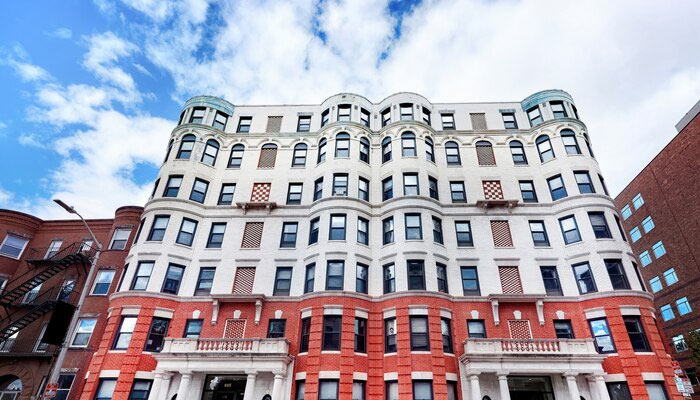 aged residential building in Williamsburg