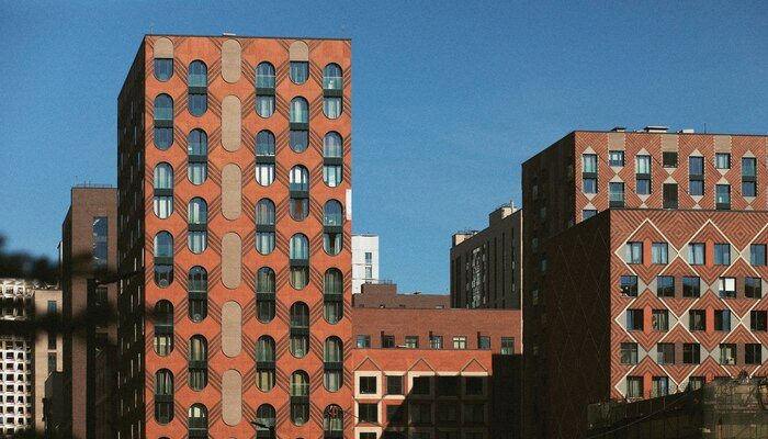 Daylight analog city landscape with buildings