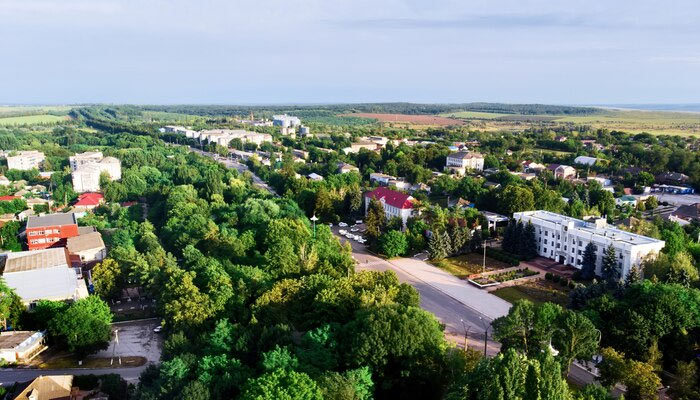 Aerial view of a beautiful village surrounded by nature