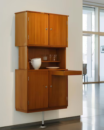 Wooden Cabinet With Sliding Drawer and Glass Shelves