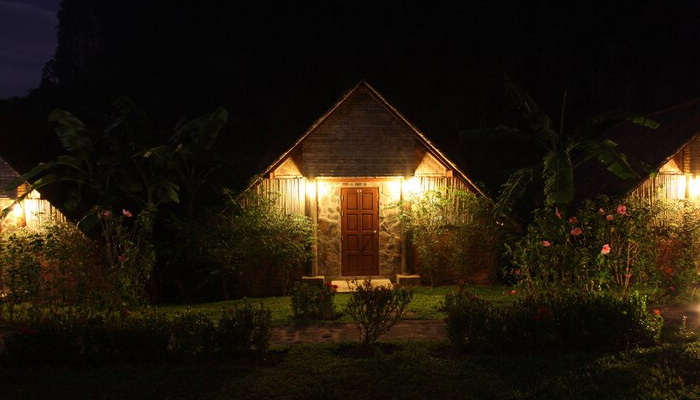 Houses with their patio lights on