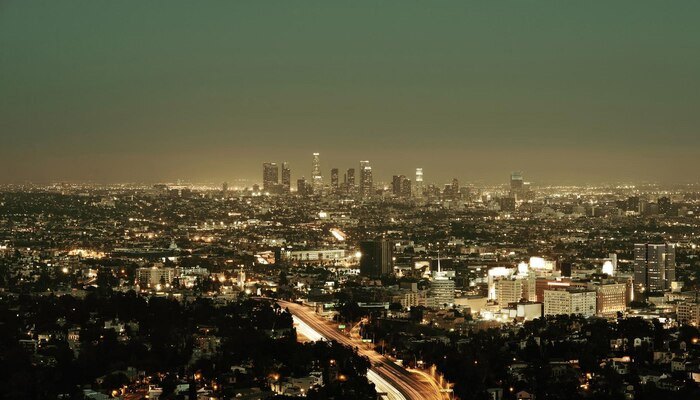 Los Angeles at night with urban building