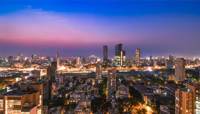 city skyline with urban architectures at night