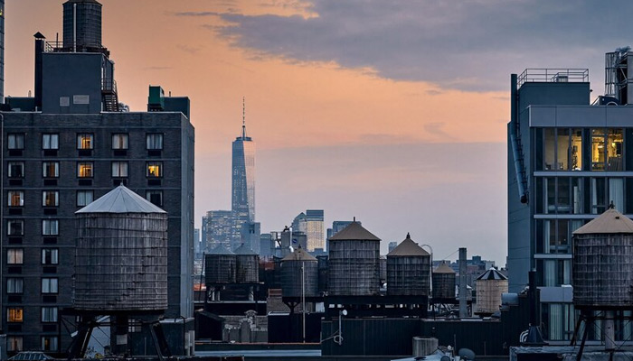 rooftop view in Manhattan New York during sunset hour