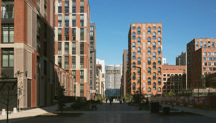 Daylight analog city landscape with buildings