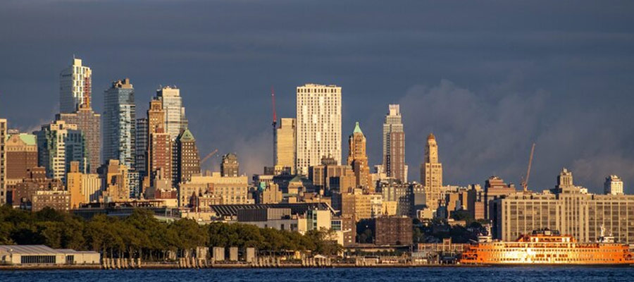 beautiful shot of buildings in New York city on a stormy day