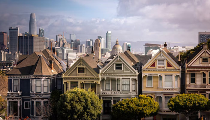 painted house and skyline at the back