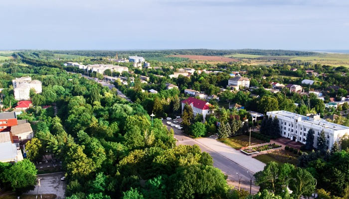 Aerial view of beautiful village surrounded by nature