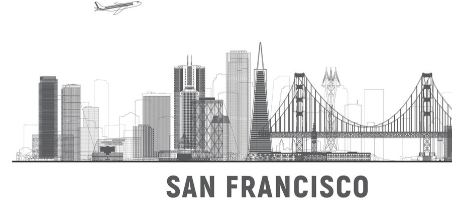 San Francisco California line city skyline vector lines illustration